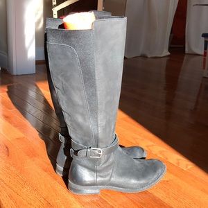 Lucky Brand Black Leather Knee-High Zip Up Boots